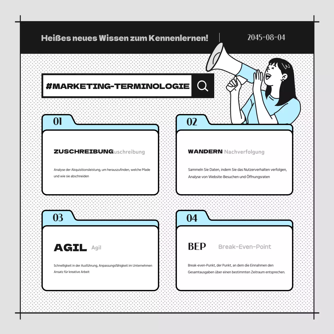 Werbung für einen hellblauen Cartoon-Newsletter