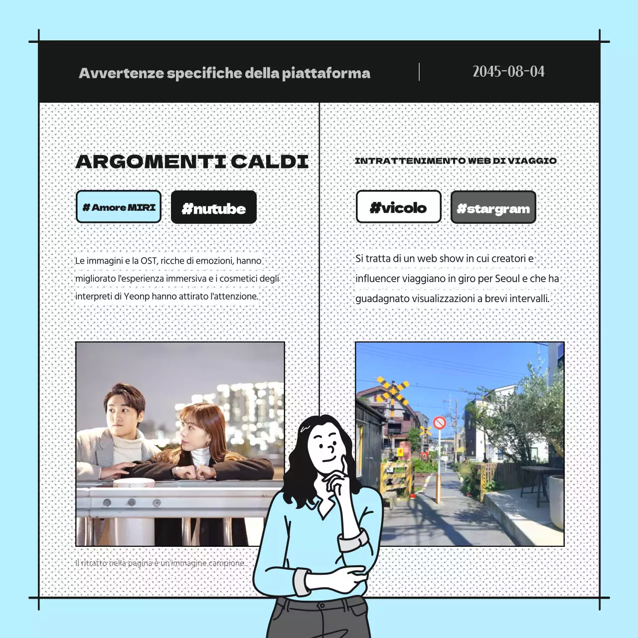 Promuovere una newsletter a fumetti di colore azzurro