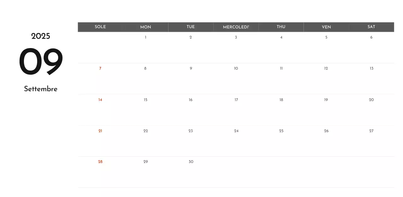 Un semplice calendario aziendale in grigio