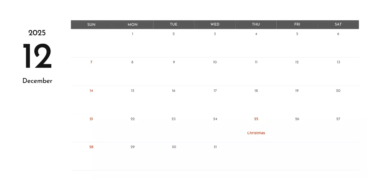 A simple corporate calendar in gray