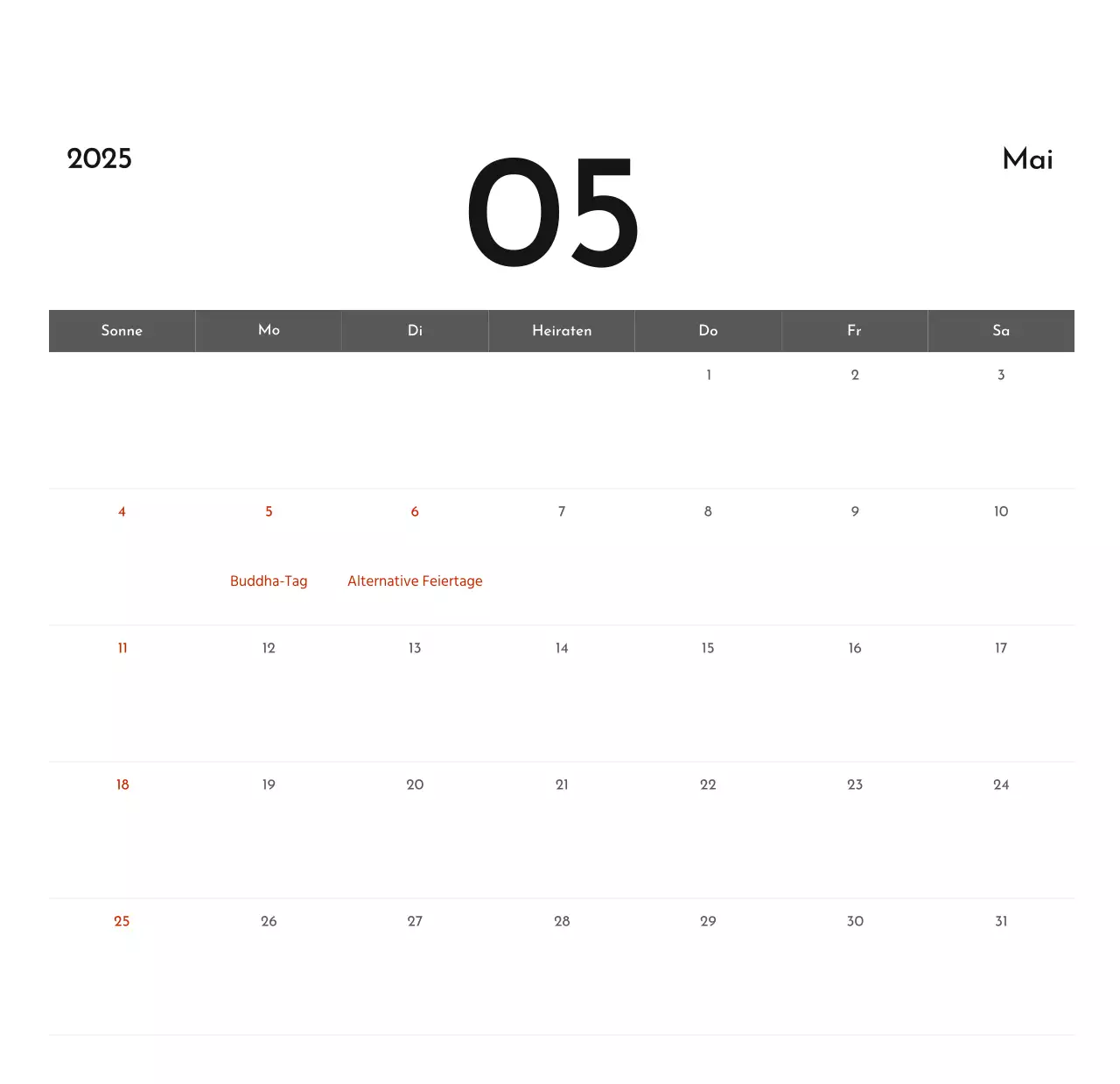 Ein einfacher Unternehmenskalender in Grau