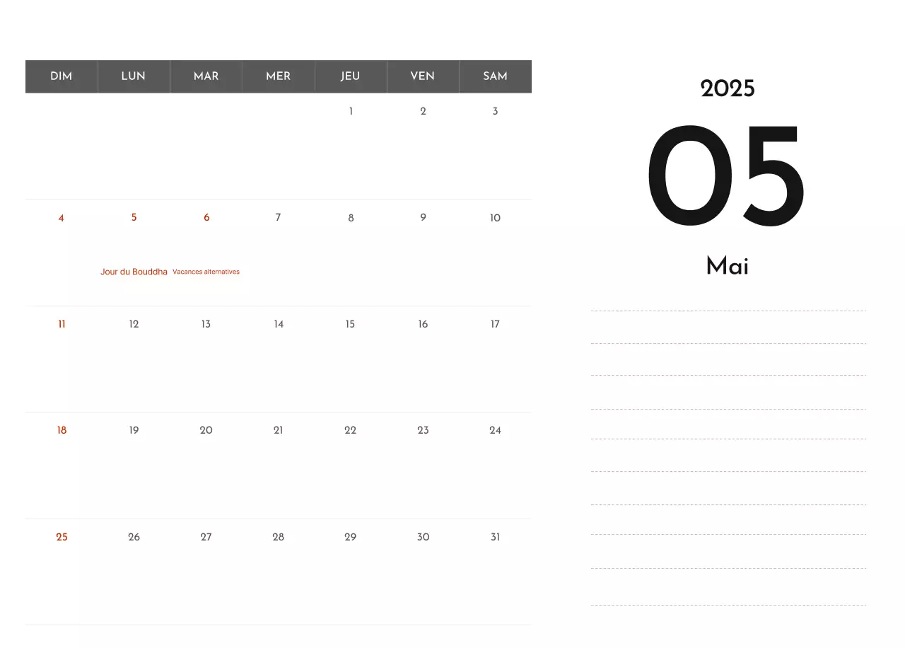 Un calendrier d'entreprise simple en gris
