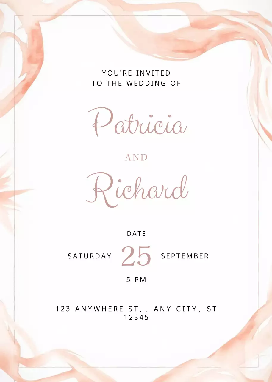 Convite de casamento elegante em pêssego