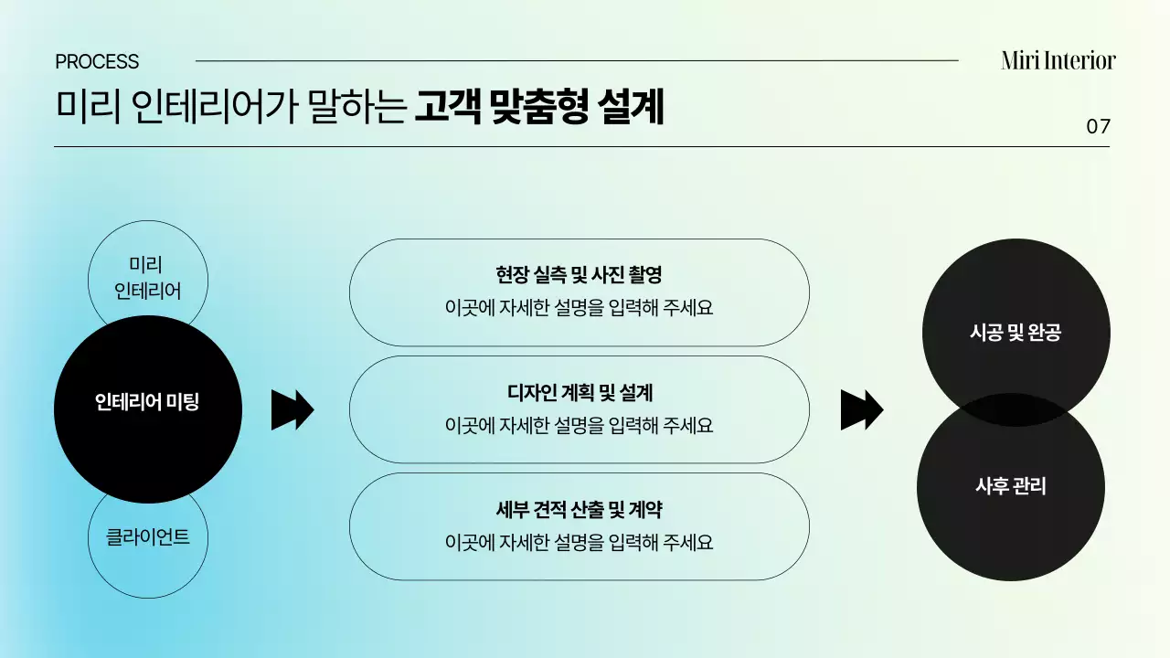 하늘색의 모던한 인테리어 사무실 홍보
