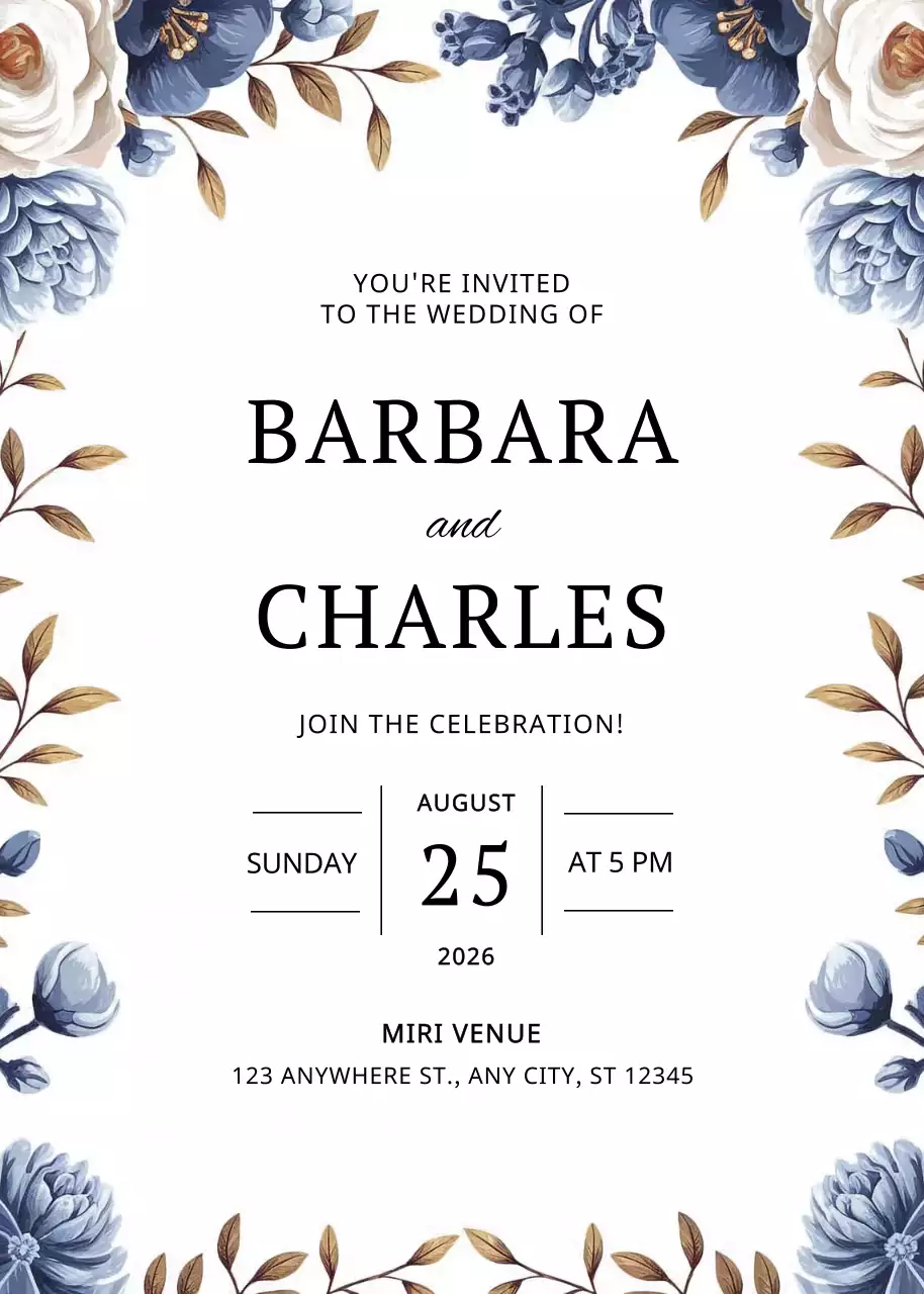 Thiệp cưới màu xanh thanh lịch