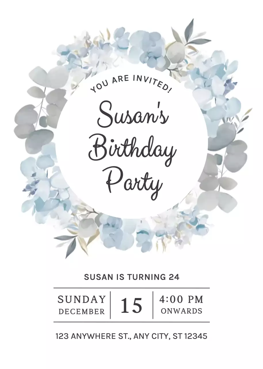 Thiệp mời sinh nhật hoa màu xám