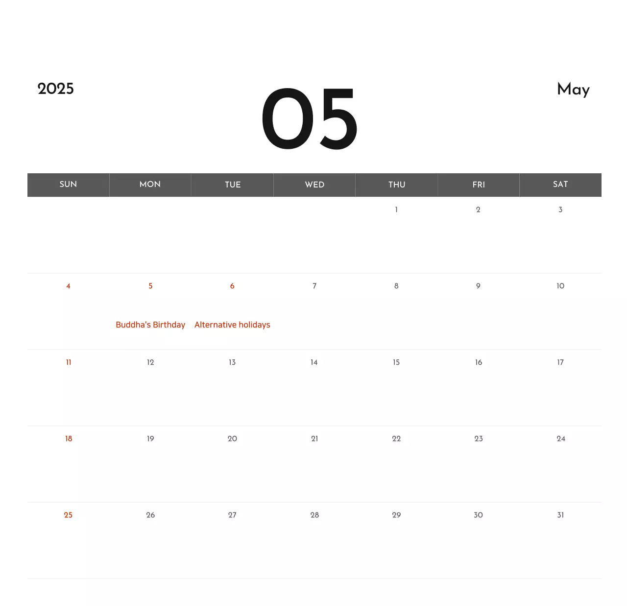 Lịch công ty đơn giản màu xám