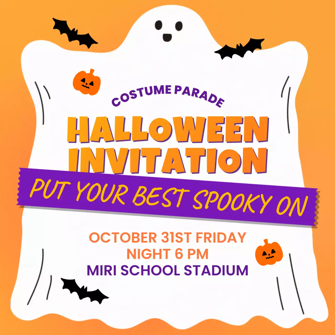 Orange Retro Halloween Invitation Social Media Post