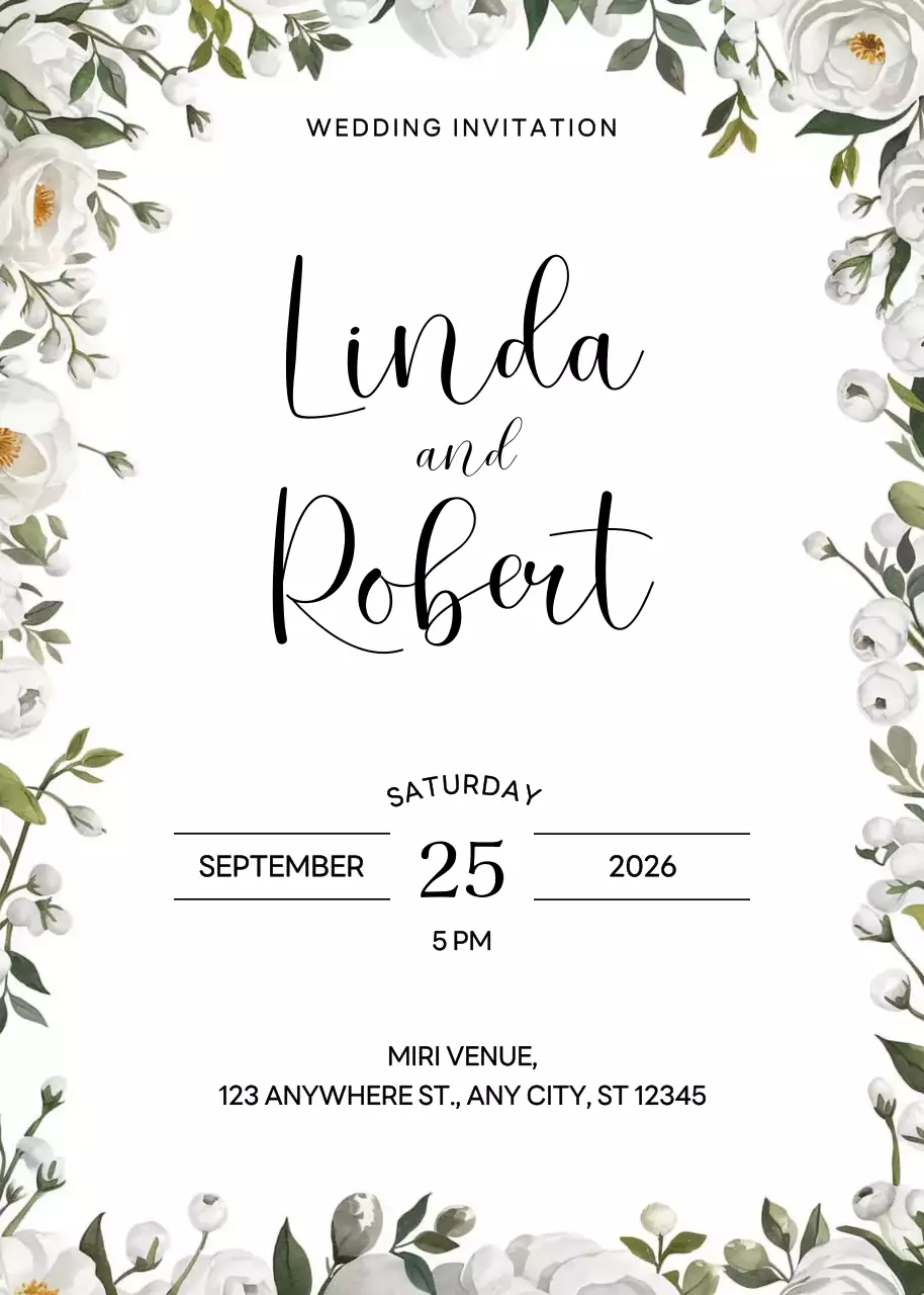 Convite de casamento branco e elegante