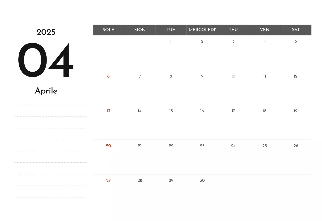 Un semplice calendario aziendale in grigio