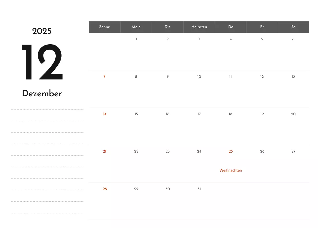 Ein einfacher Unternehmenskalender in Grau