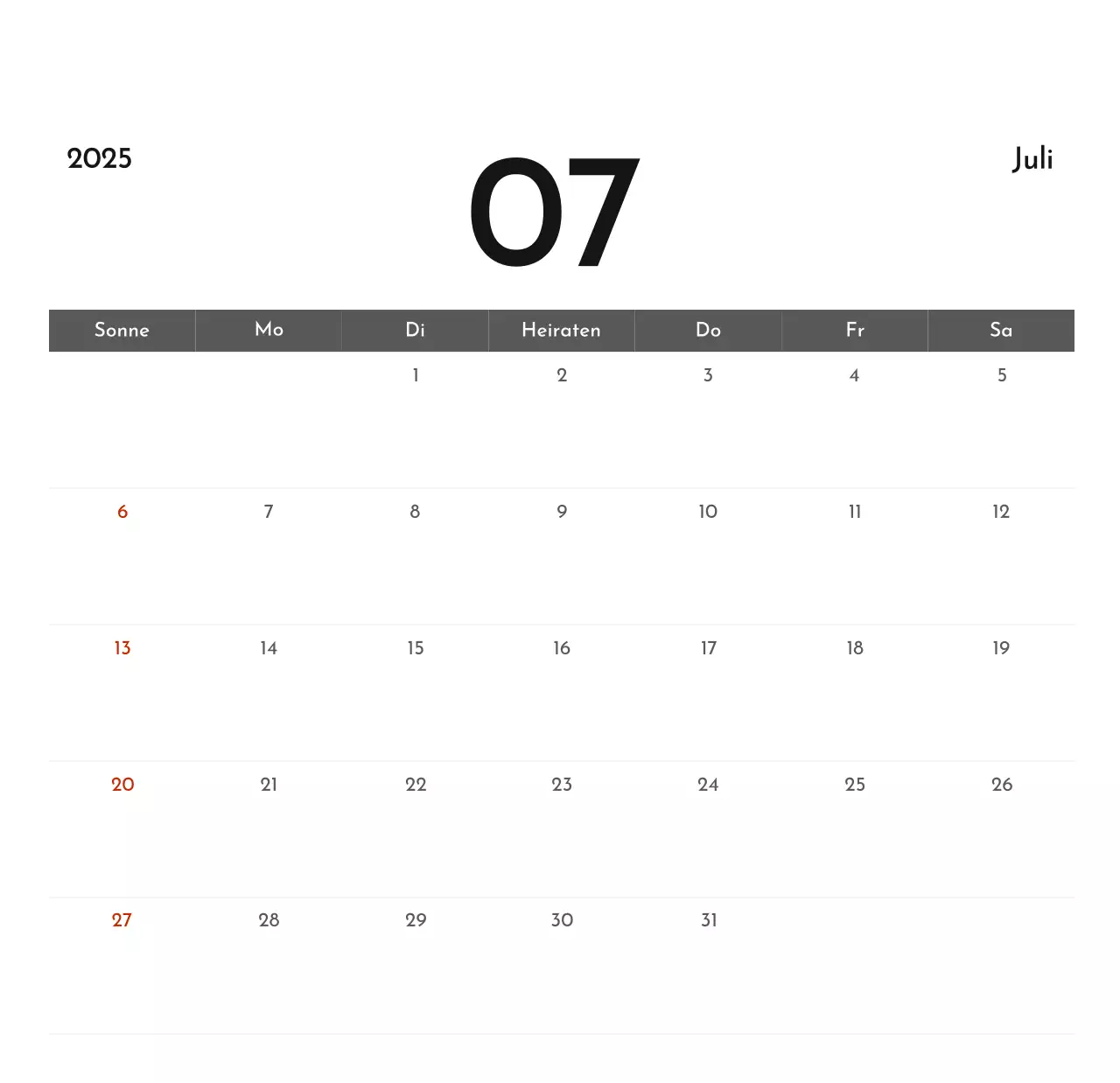 Ein einfacher Unternehmenskalender in Grau