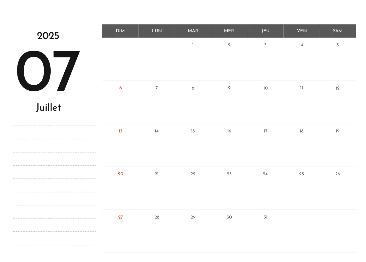 Un calendrier d'entreprise simple en gris