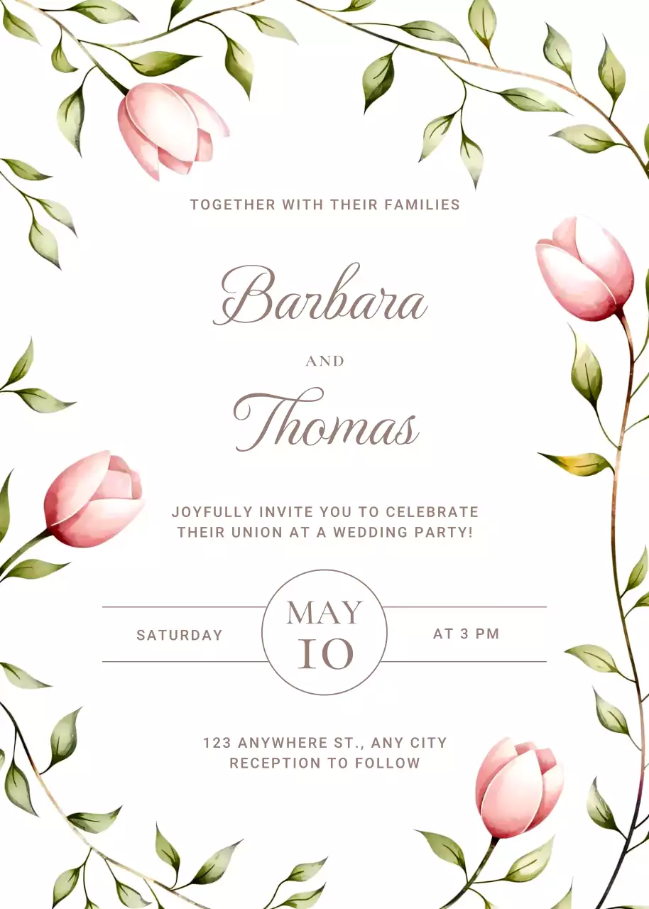 Thiệp cưới màu hồng thanh lịch