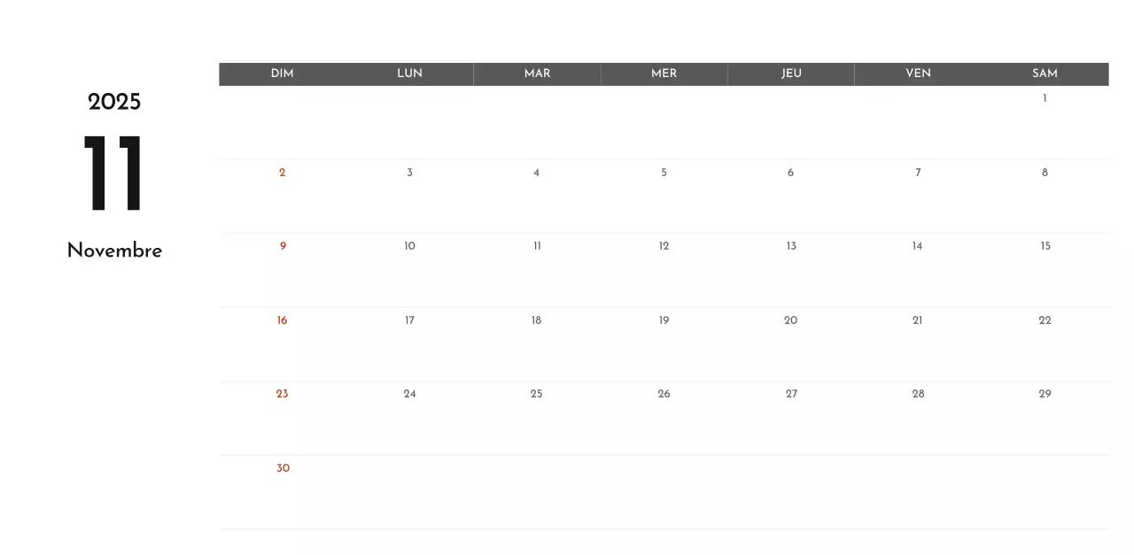 Un calendrier d'entreprise simple en gris