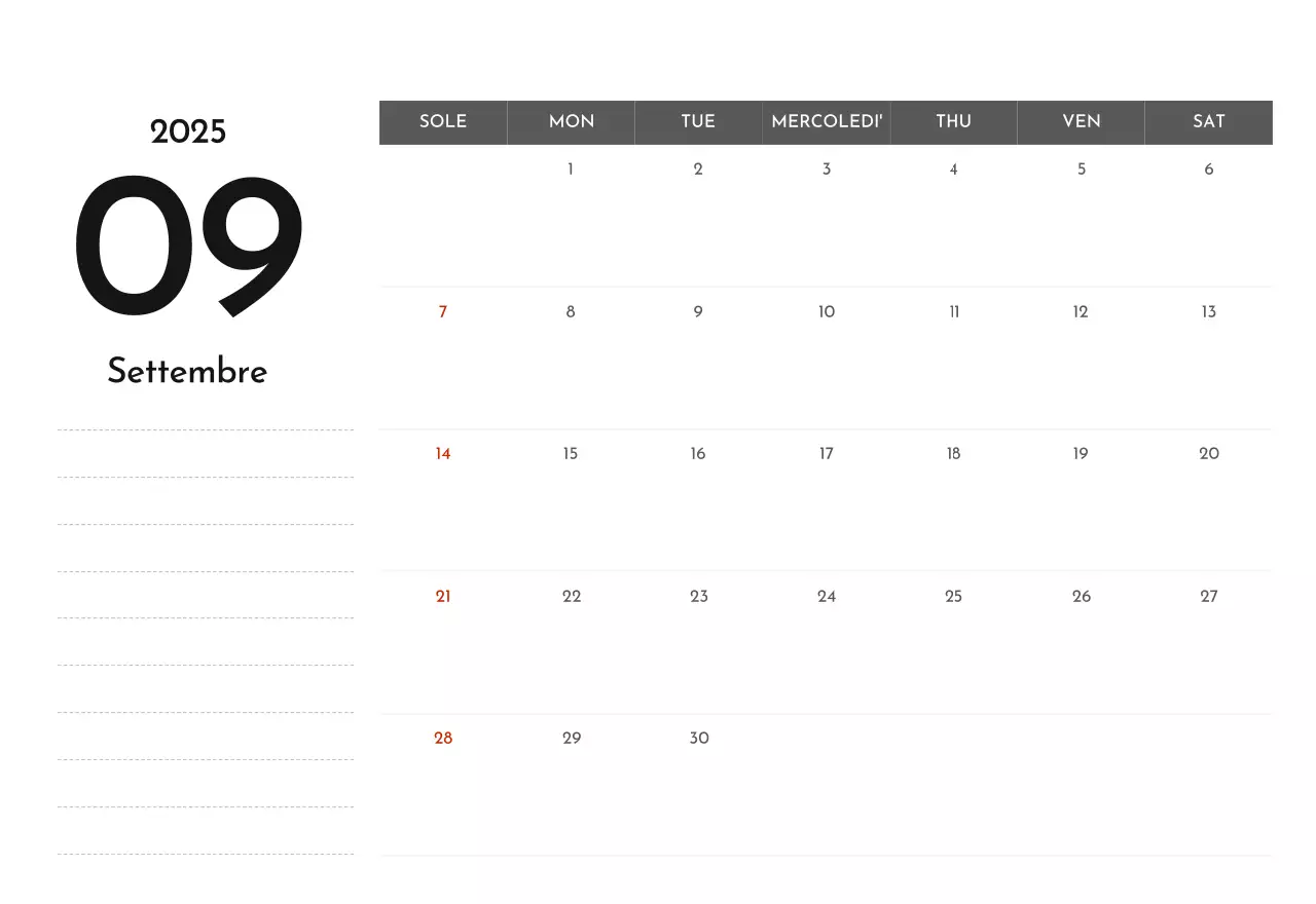 Un semplice calendario aziendale in grigio