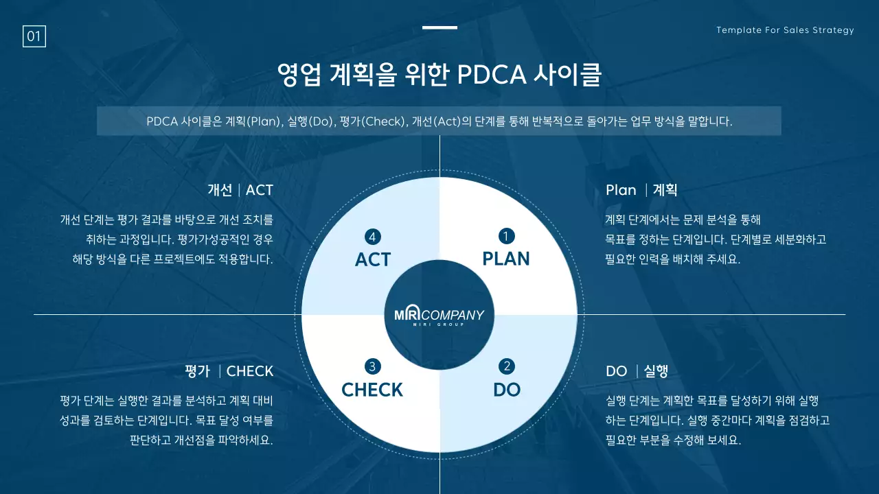 파랑과 흰색의 모던한 영업 전략 기획서