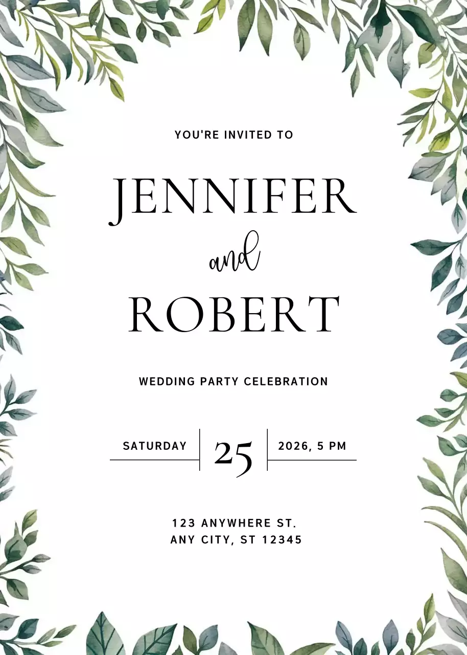 Thiệp cưới thực vật xanh