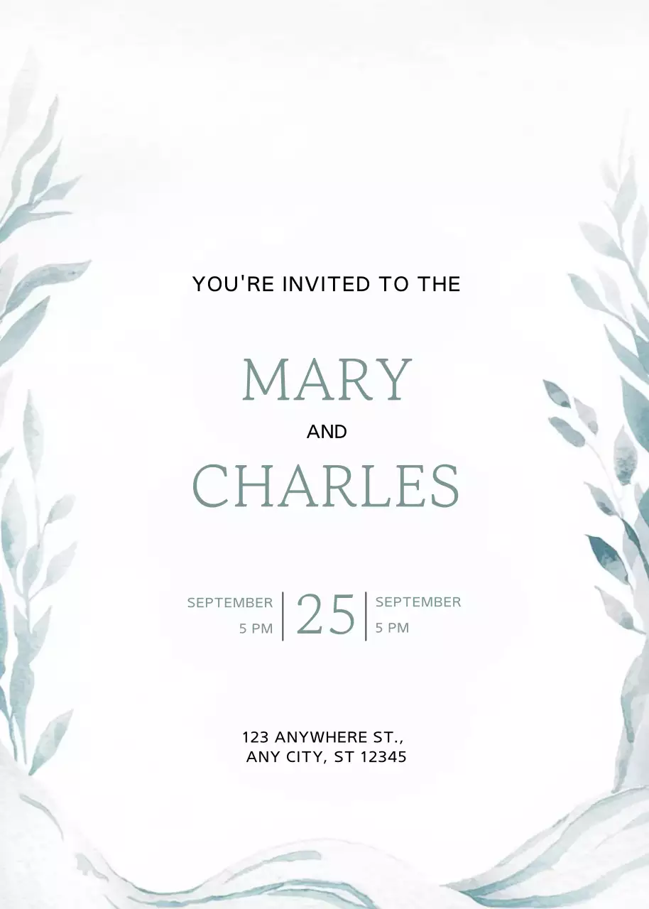 Thiệp cưới thực vật màu trắng