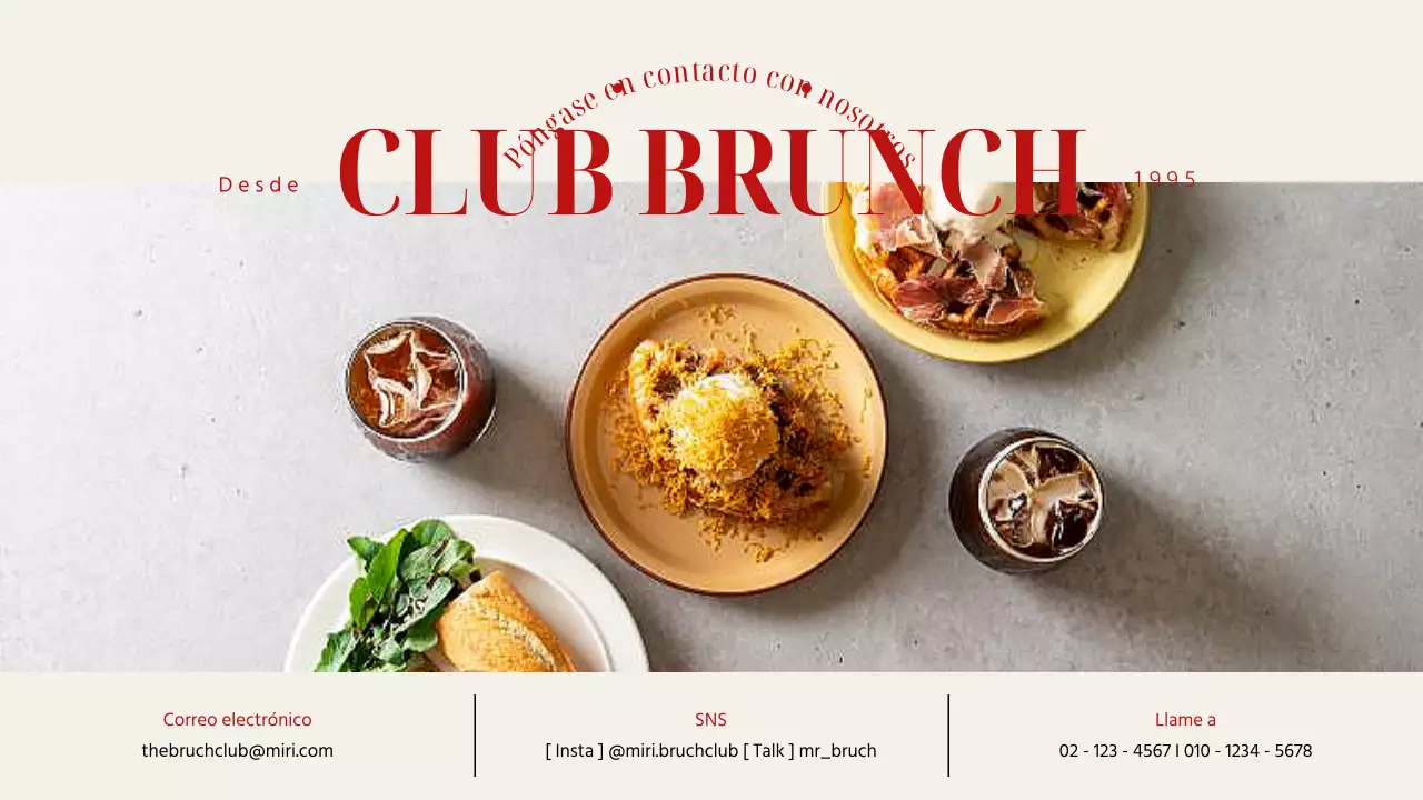 Guía de un moderno restaurante de brunch en rojo