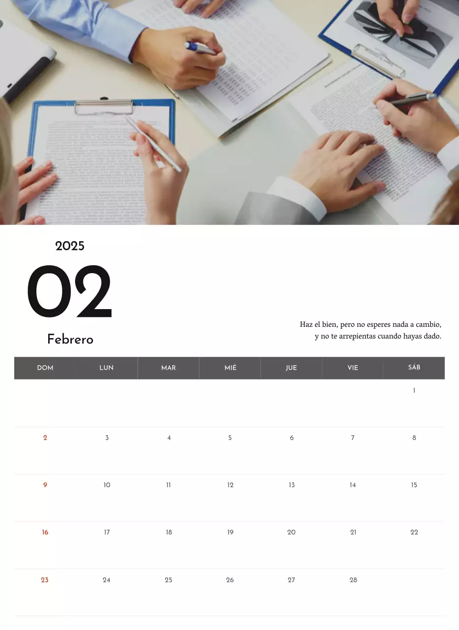 Un sencillo calendario corporativo en gris