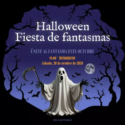 Anuncio del evento gótico púrpura de Halloween