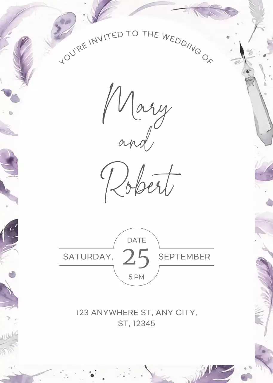 Thiệp cưới màu tím thanh lịch