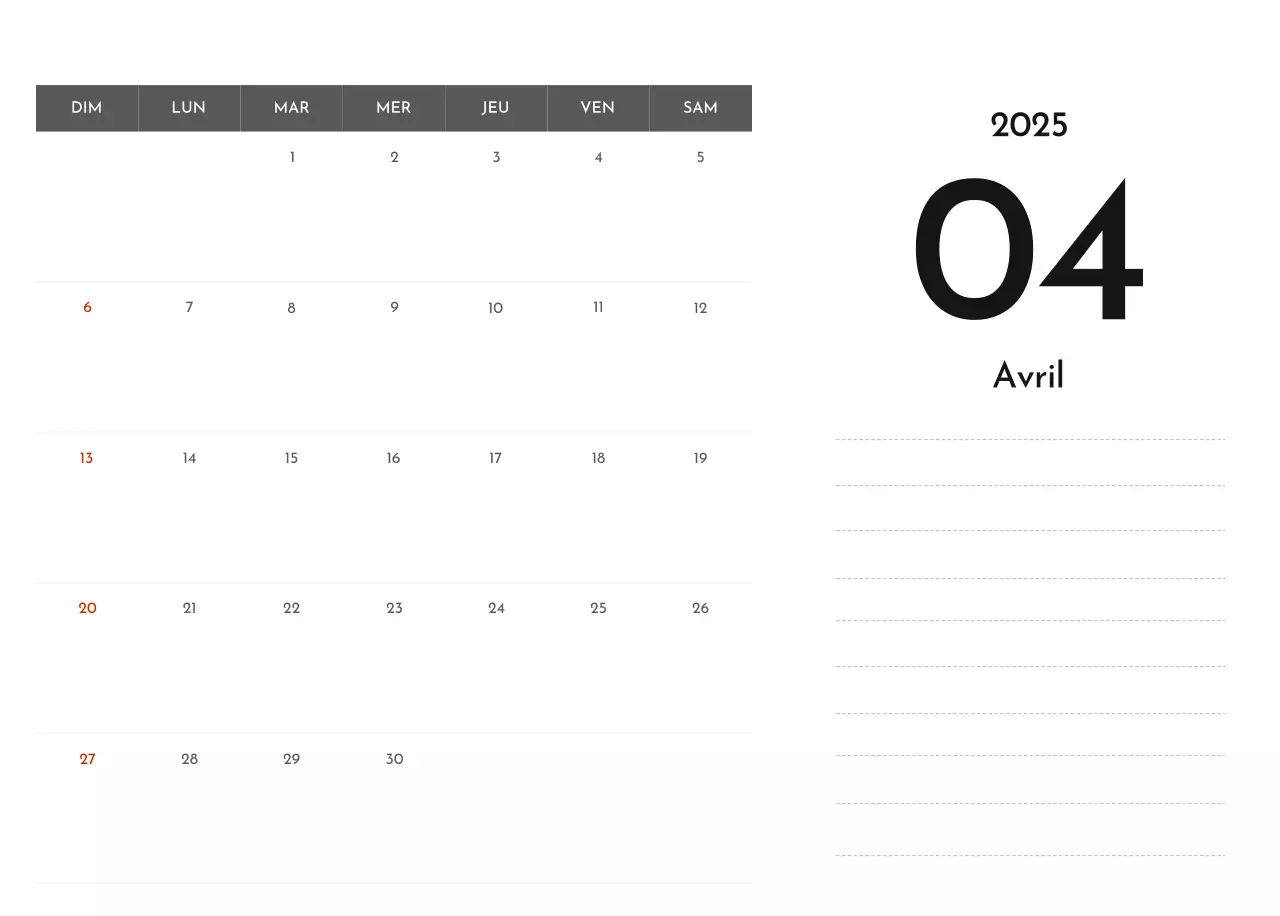 Un calendrier d'entreprise simple en gris