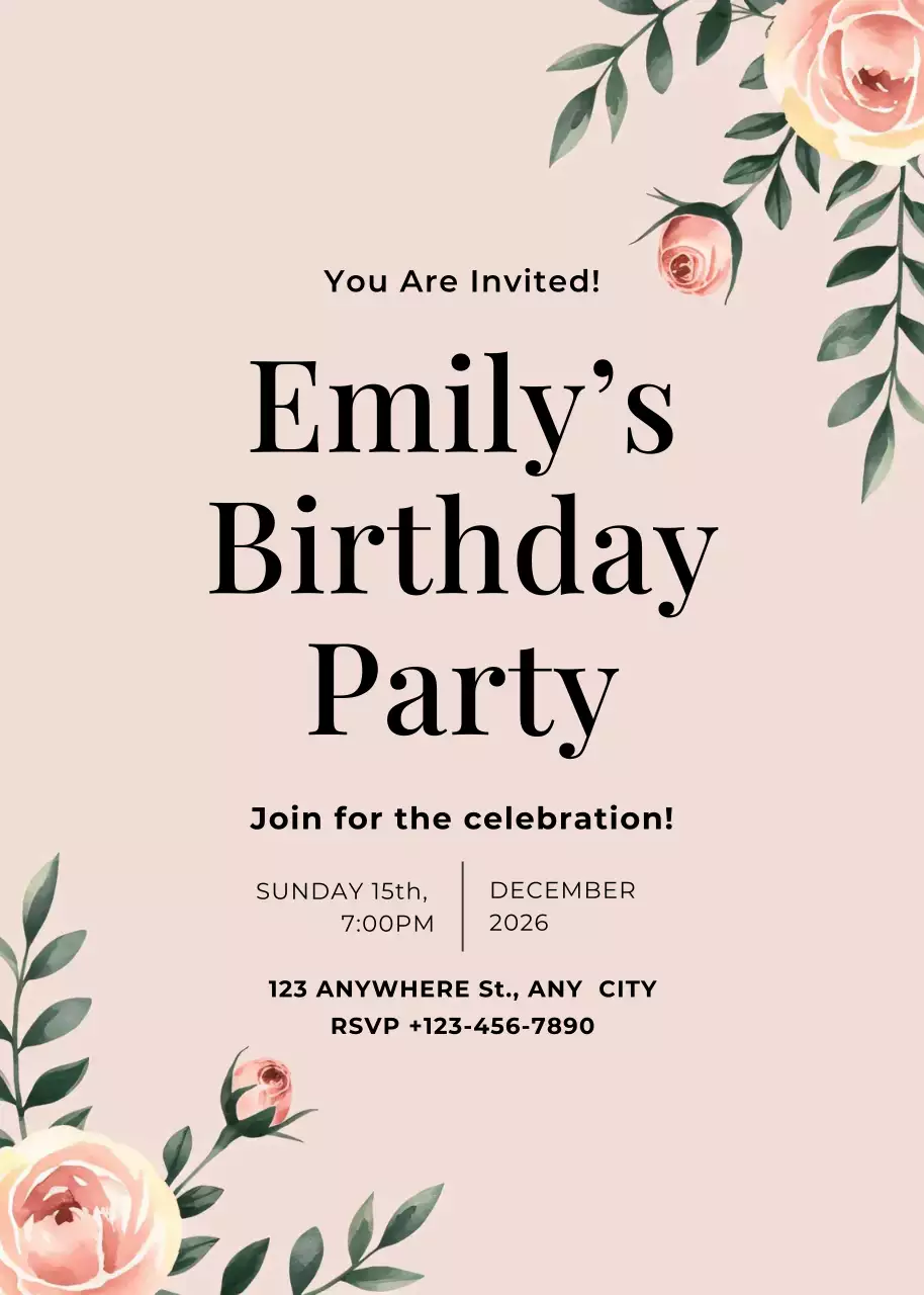 Lời mời sinh nhật hoa màu xanh lá cây màu be