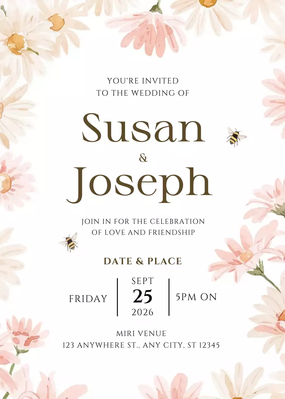 undangan pernikahan bunga berwarna krem