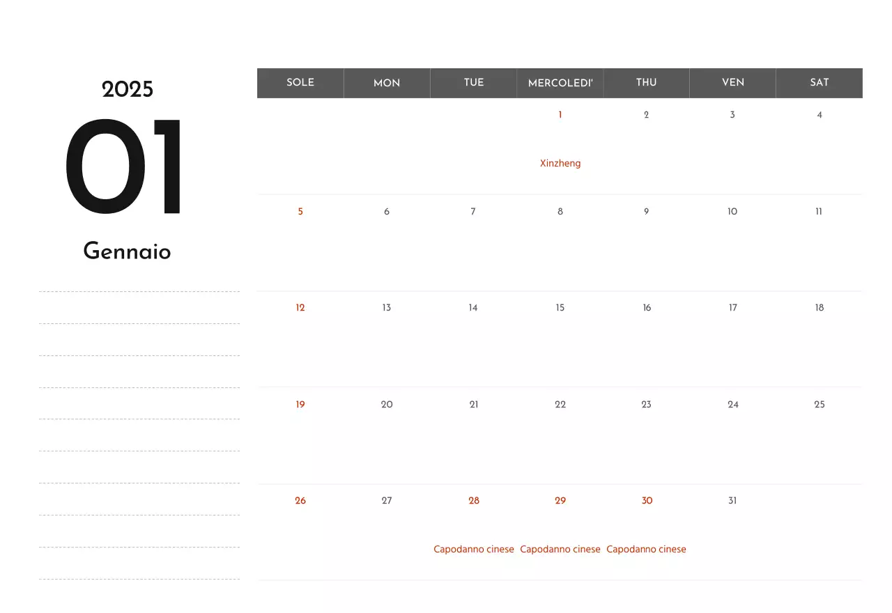 Un semplice calendario aziendale in grigio