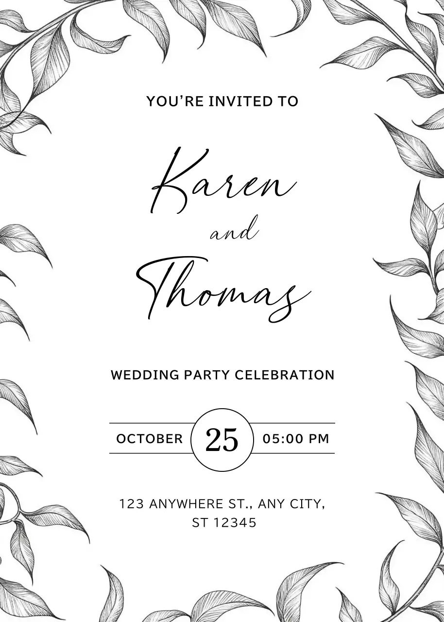 Convite de casamento preto e elegante