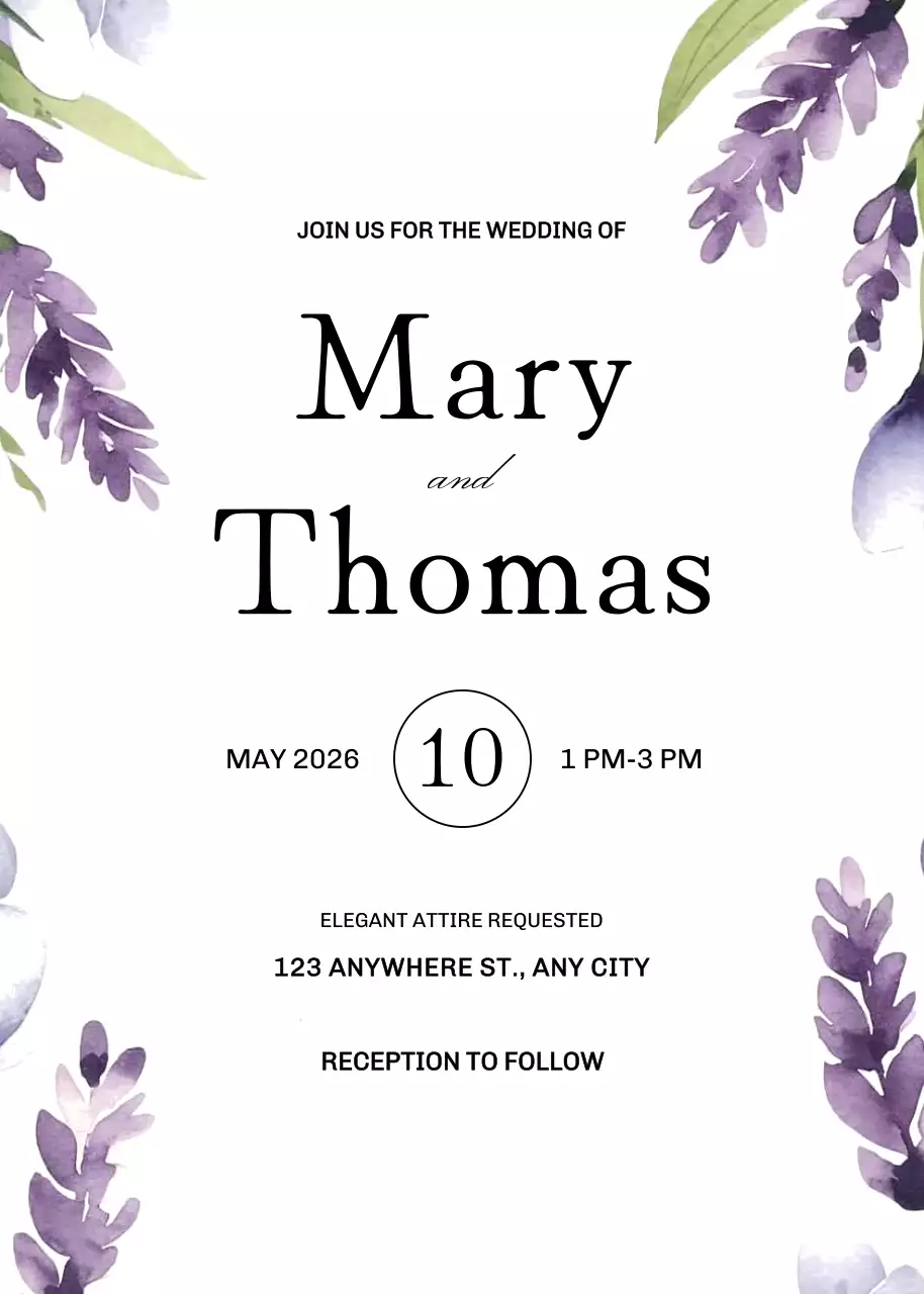 Thiệp cưới màu tím thanh lịch