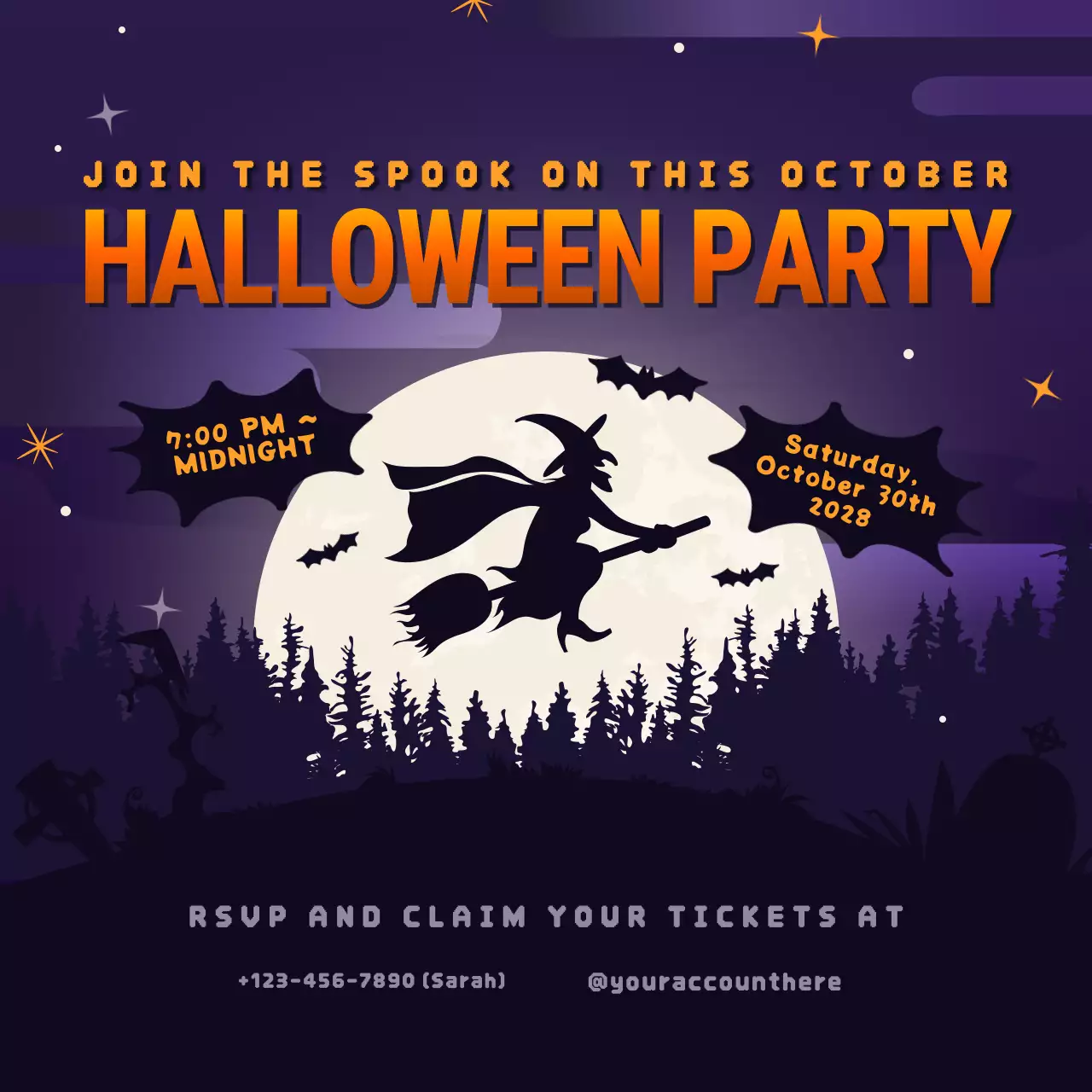 Purple Spooky Witch Halloween Party Promotion