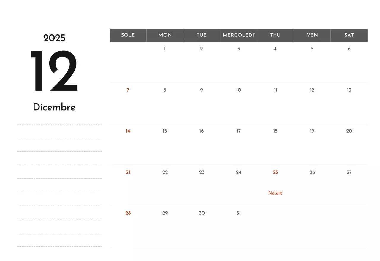 Un semplice calendario aziendale in grigio