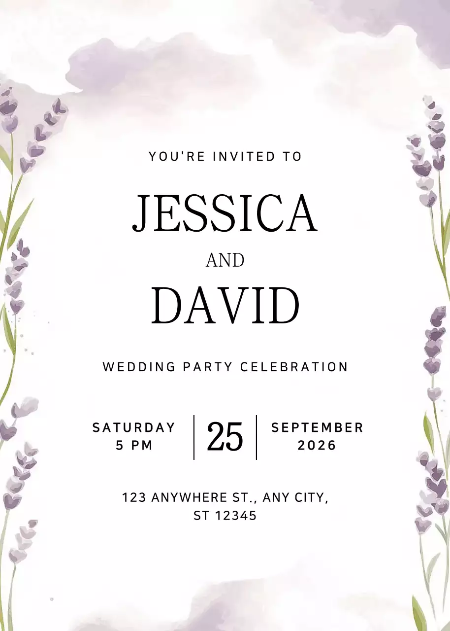 Thiệp cưới màu tím thanh lịch