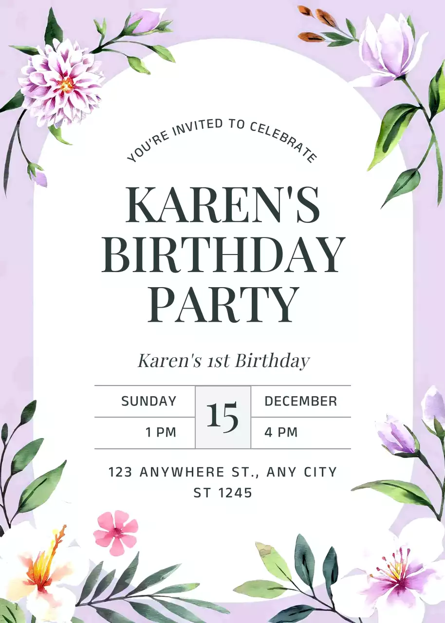 Thiệp mời sinh nhật hoa tím