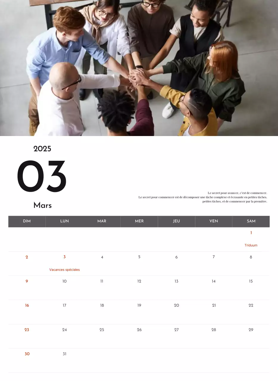 Un calendrier d'entreprise simple en gris