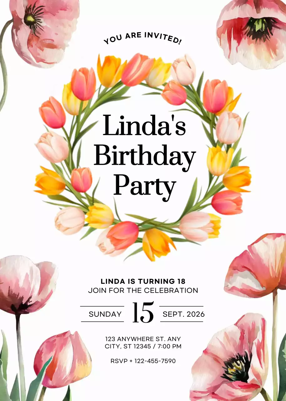 lời mời sinh nhật hoa màu hồng