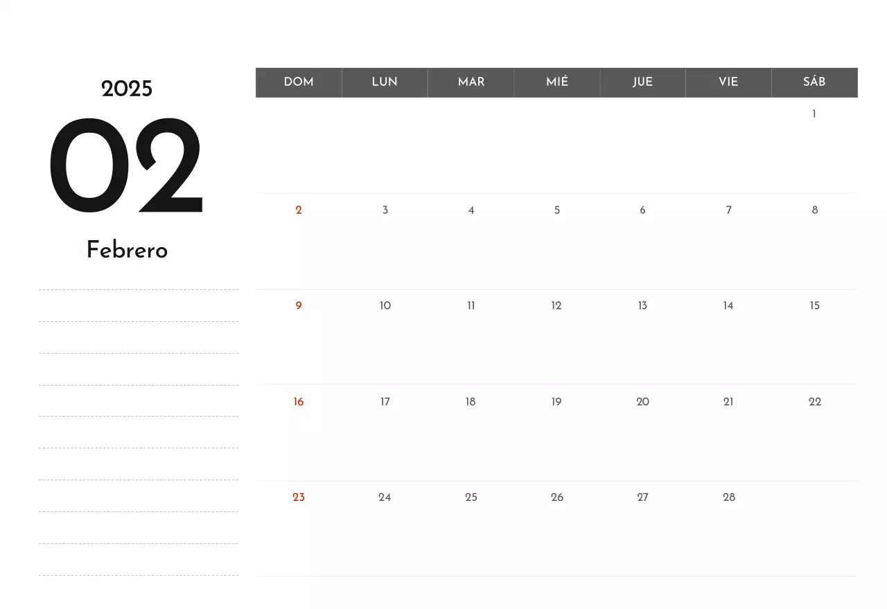 Un sencillo calendario corporativo en gris