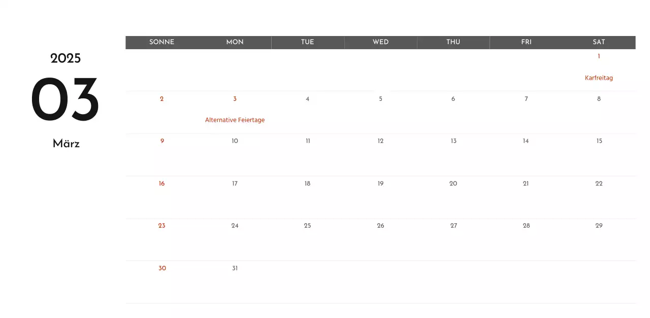Ein einfacher Unternehmenskalender in Grau