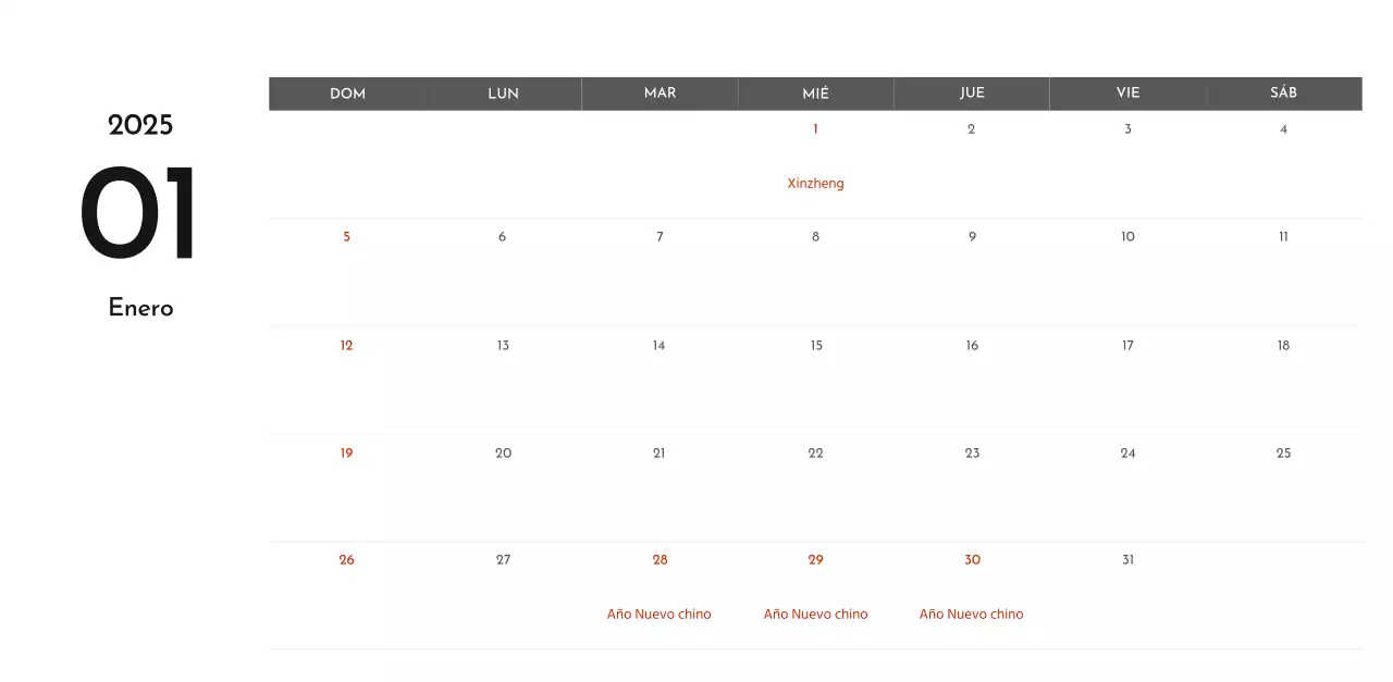Un sencillo calendario corporativo en gris