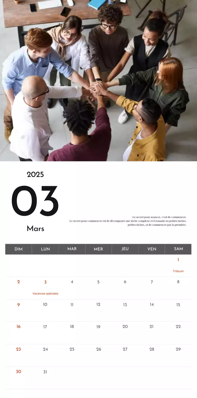 Un calendrier d'entreprise simple en gris