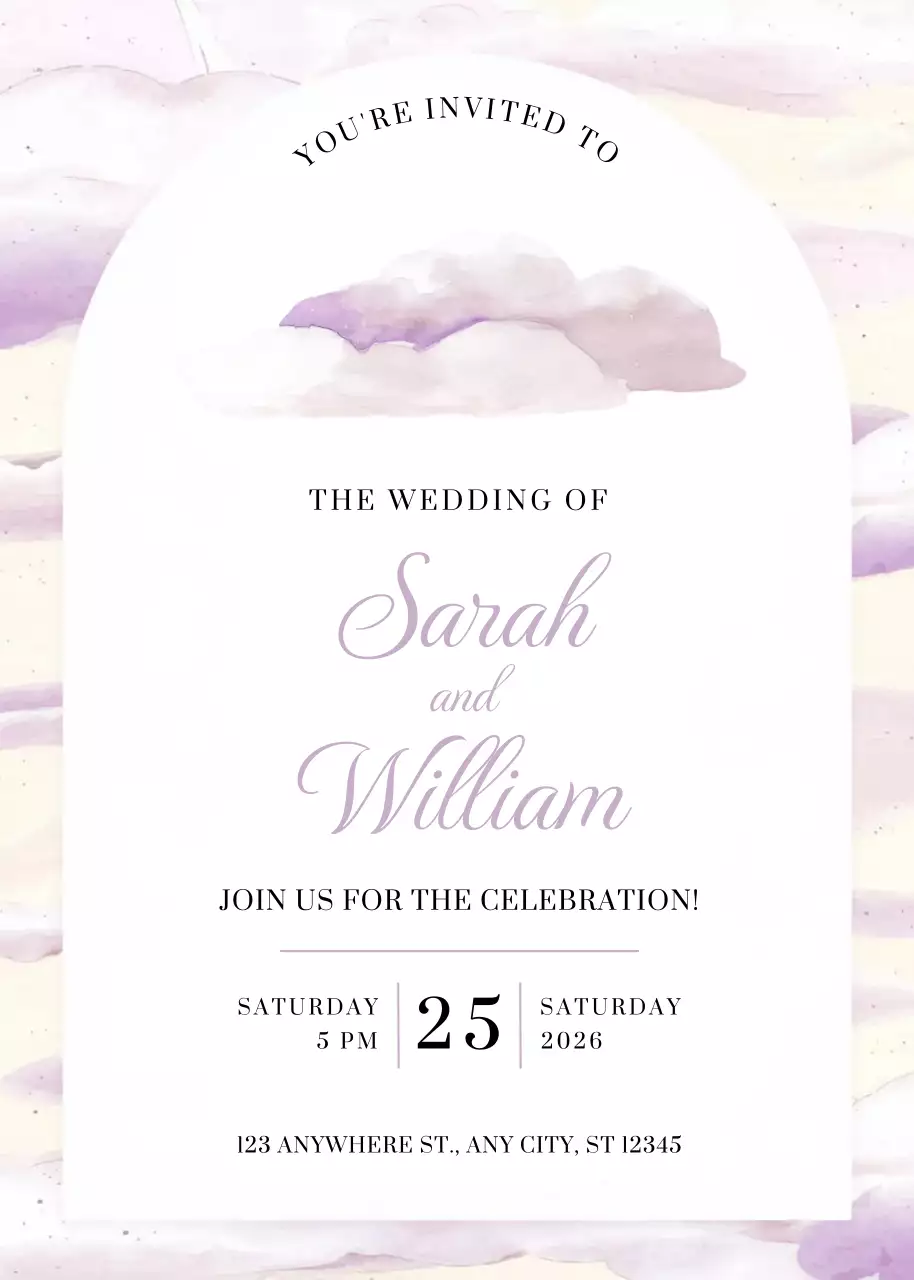 Thiệp cưới màu tím thanh lịch