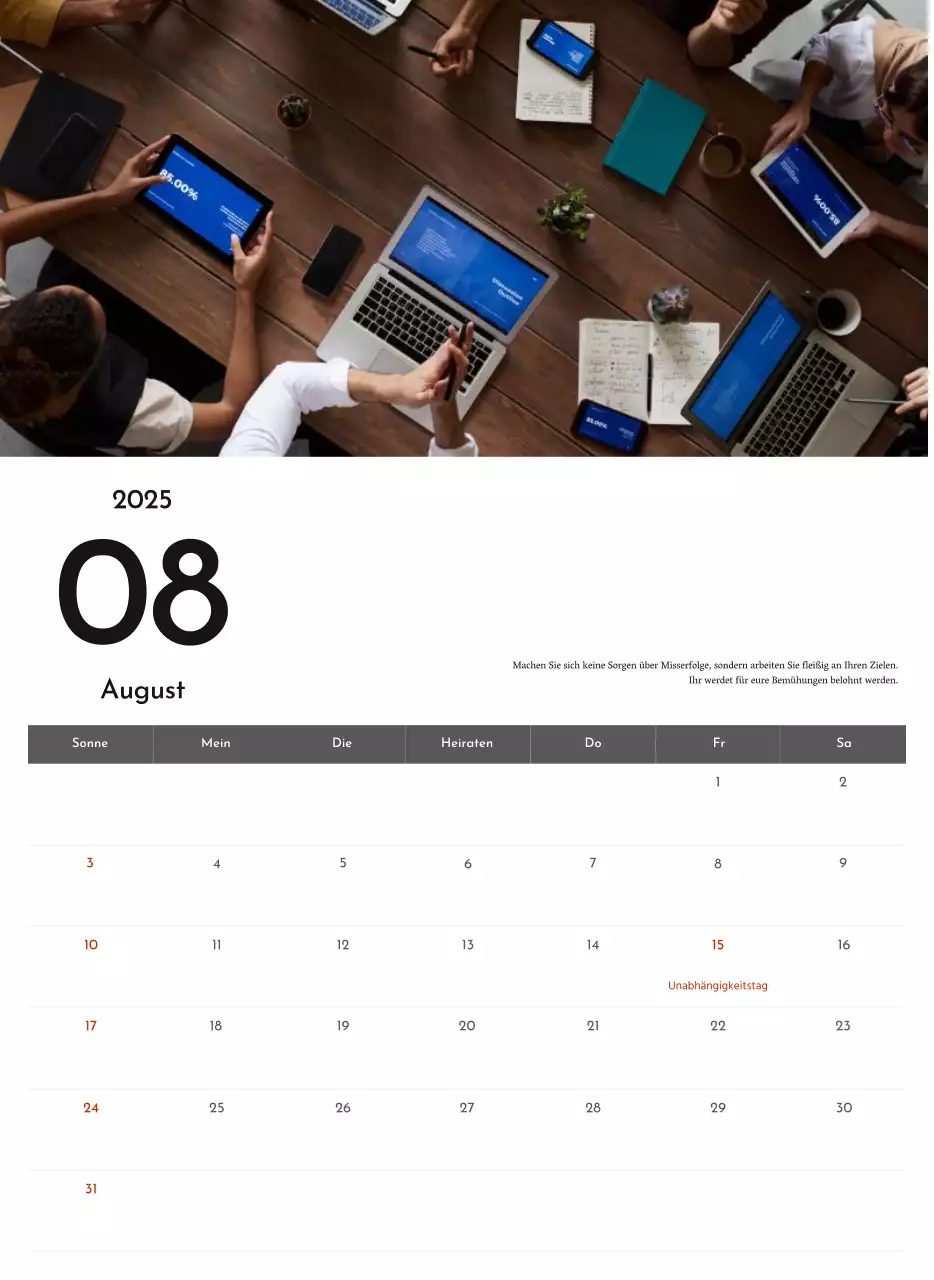 Ein einfacher Unternehmenskalender in Grau