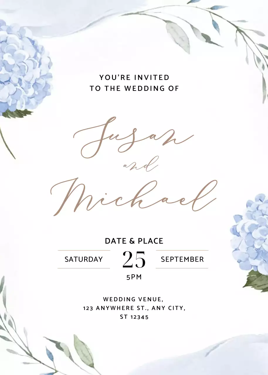 Thiệp cưới màu xanh thanh lịch