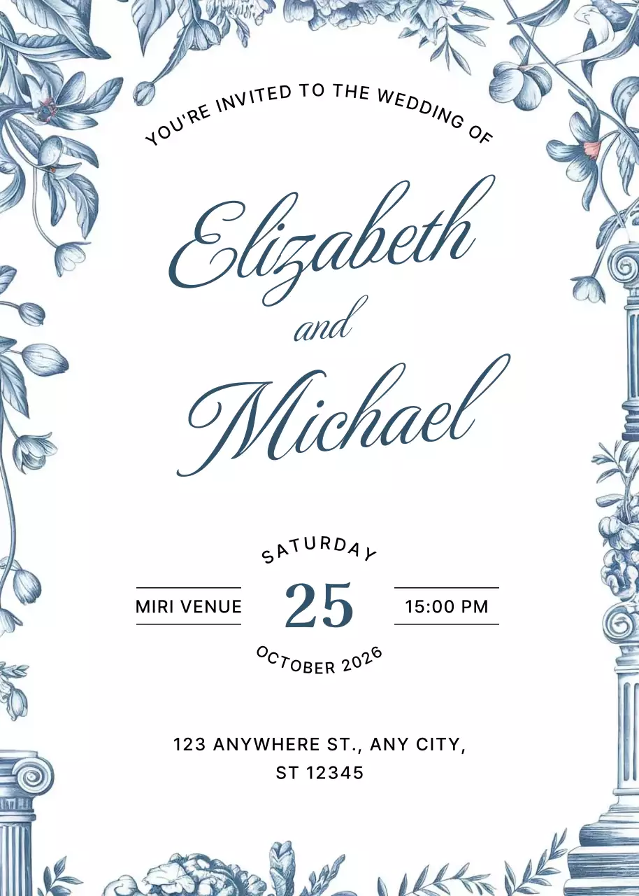 Undangan Pernikahan Biru Elegan