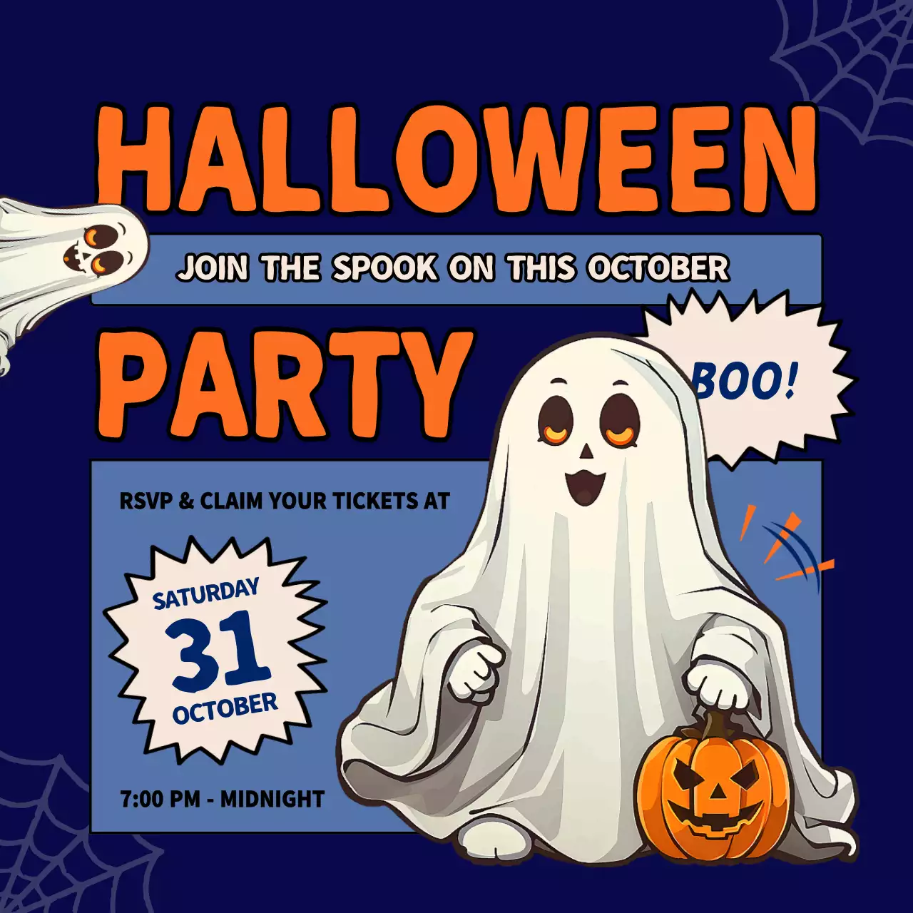 Orange Retro Halloween Invitation Social Media Post