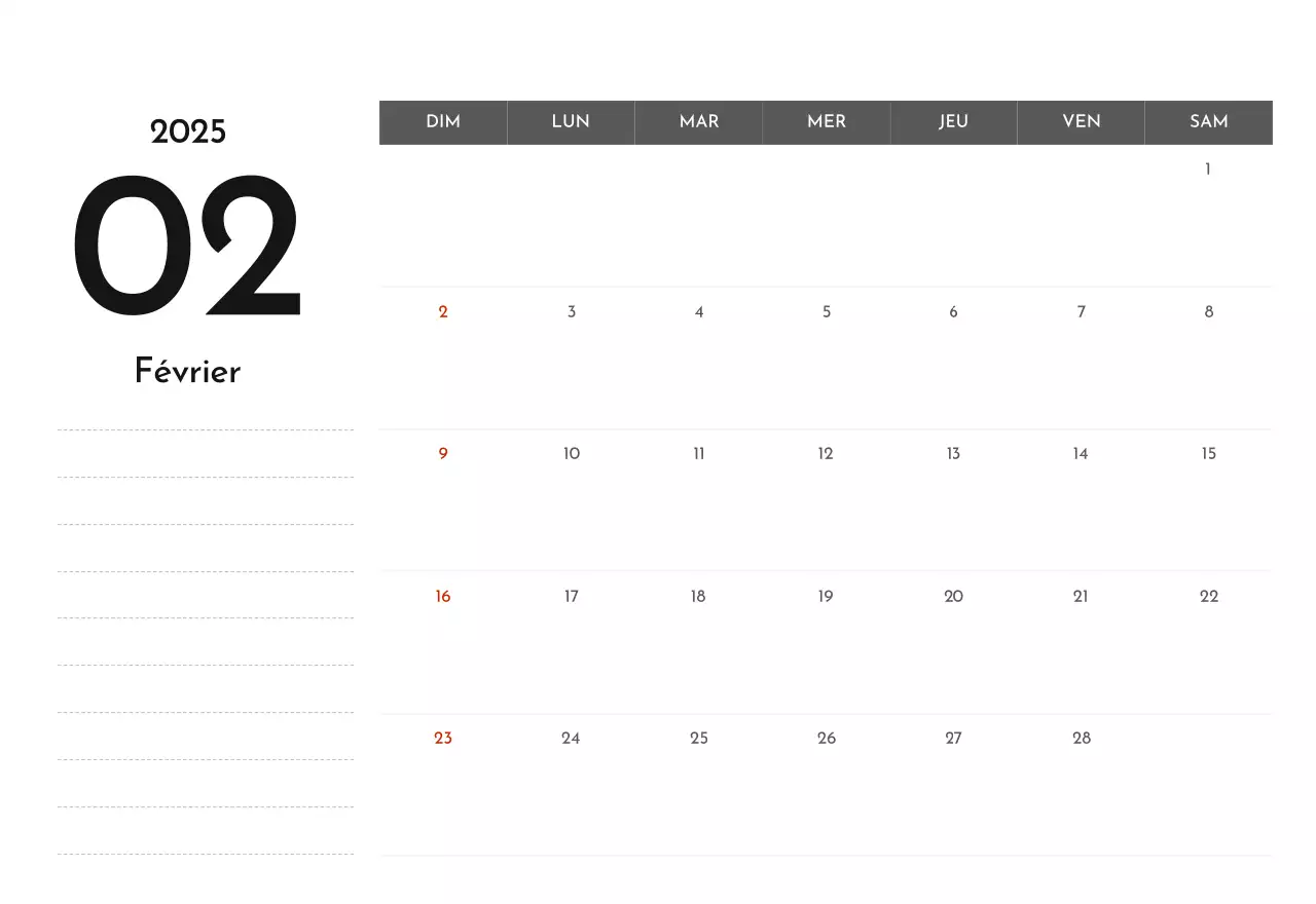Un calendrier d'entreprise simple en gris