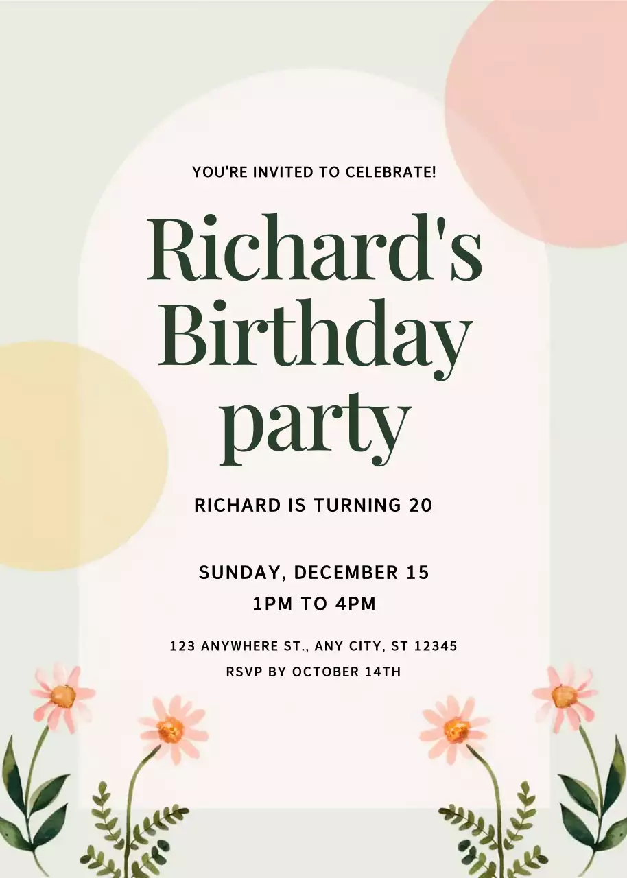 Thiệp mời sinh nhật hoa màu be